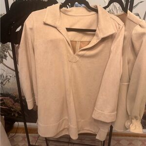 Cream Long Sleeve Suede Top